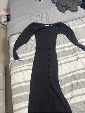 Sandro Ribbed Maxi Dress with Button-Front Detail